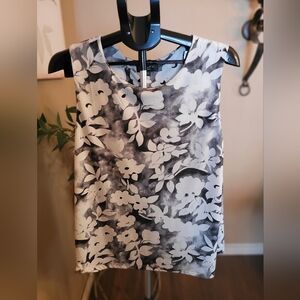Floral Sleeveless Top - Black, Grey and White